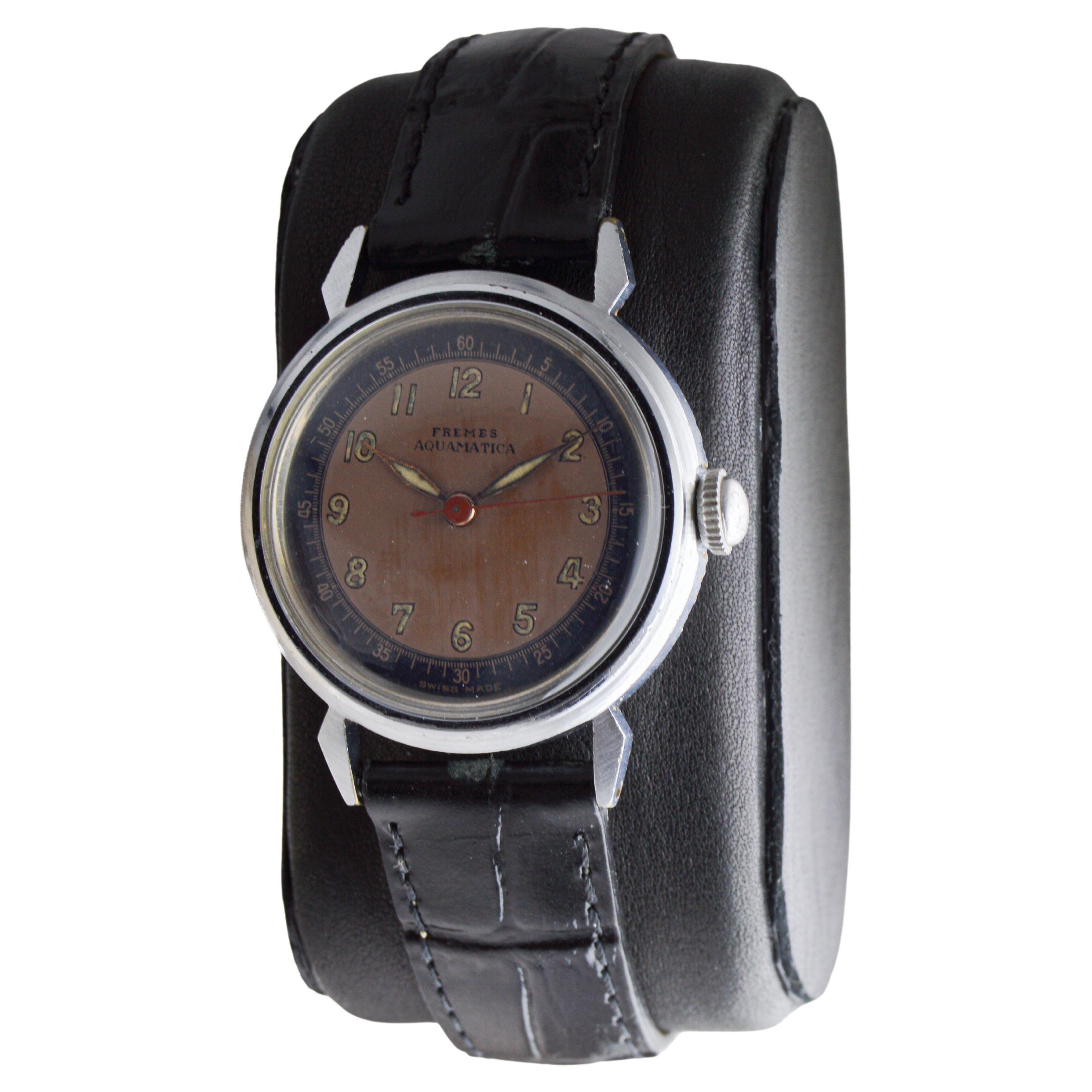Reloj Fremes Steel Aquamatic Art Déco circa 1940's Bumper Model Esfera Original en venta 1