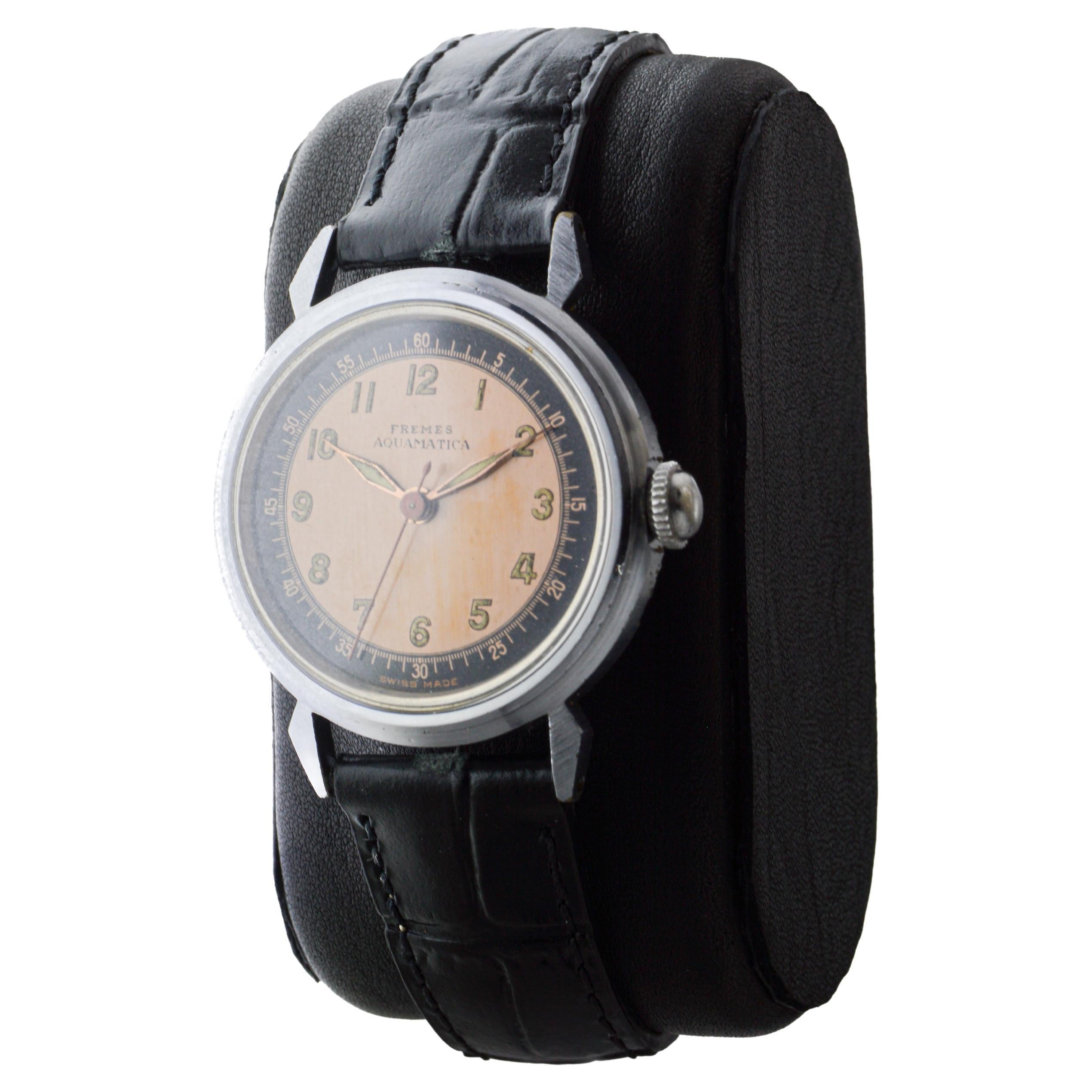 Reloj Fremes Steel Aquamatic Art Déco circa 1940's Bumper Model Esfera Original en venta 2