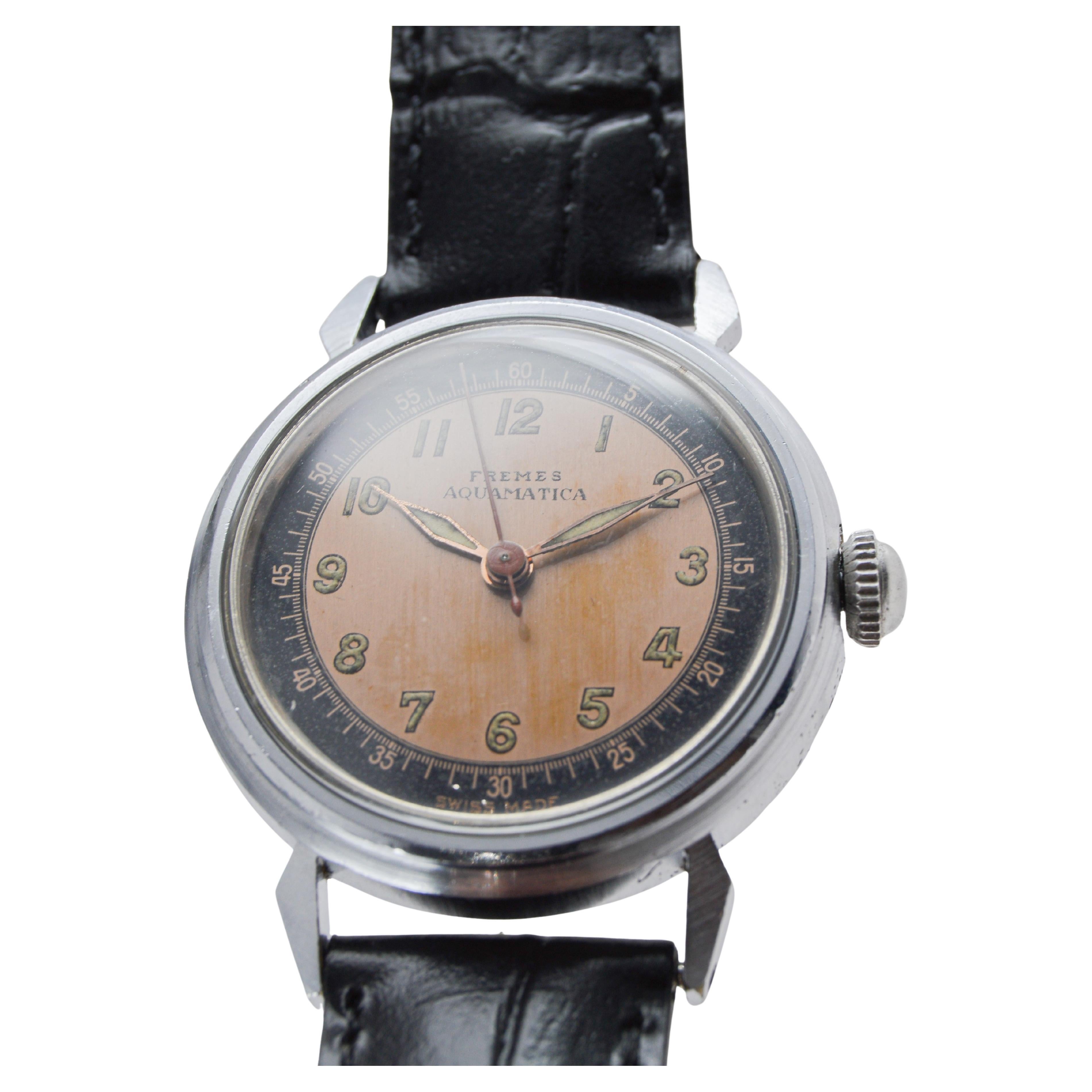 Reloj Fremes Steel Aquamatic Art Déco circa 1940's Bumper Model Esfera Original en venta 3