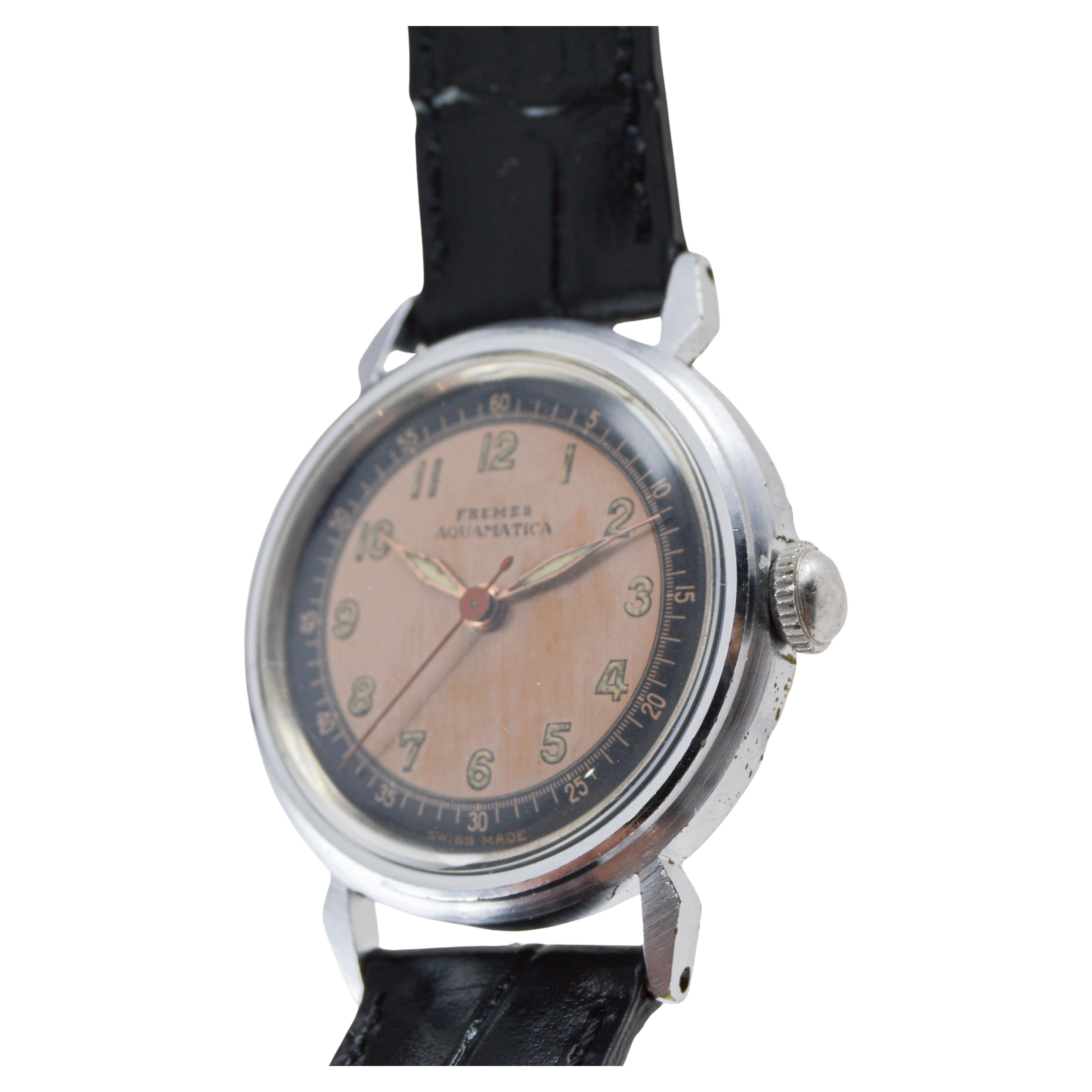 Reloj Fremes Steel Aquamatic Art Déco circa 1940's Bumper Model Esfera Original en venta 4