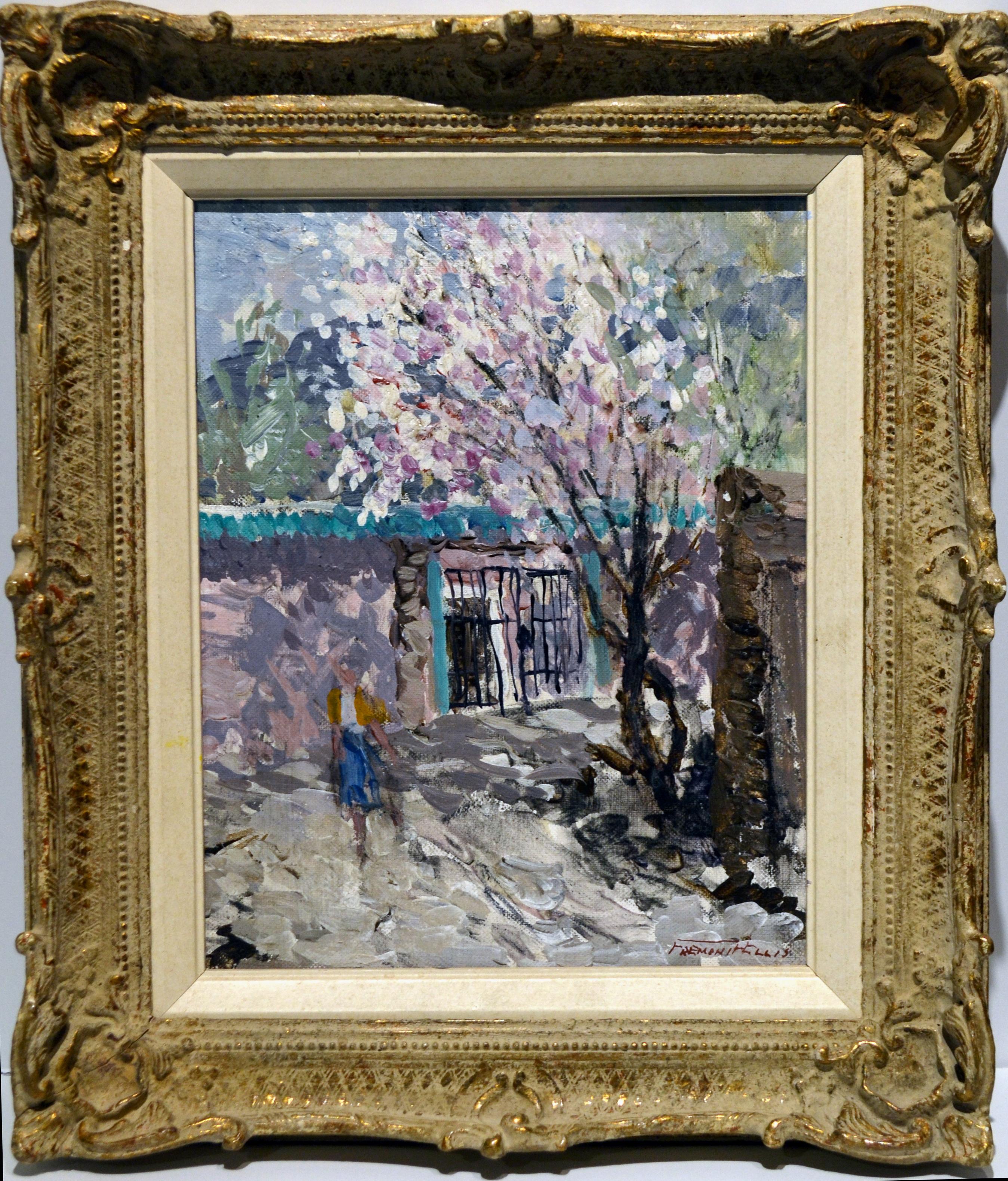 Ellis, "Apple Blossoms" Oil/Board 10x8 Inches Colorado Aspen Flowering Tree - Painting by Fremont Ellis