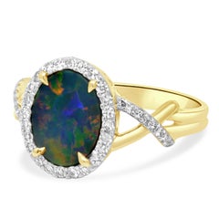 Fremonti 14-karätiger Gelbgold-Ring mit ovalem Boulderopal und runden Diamanten im Halo-Design sowie Crossover-Element