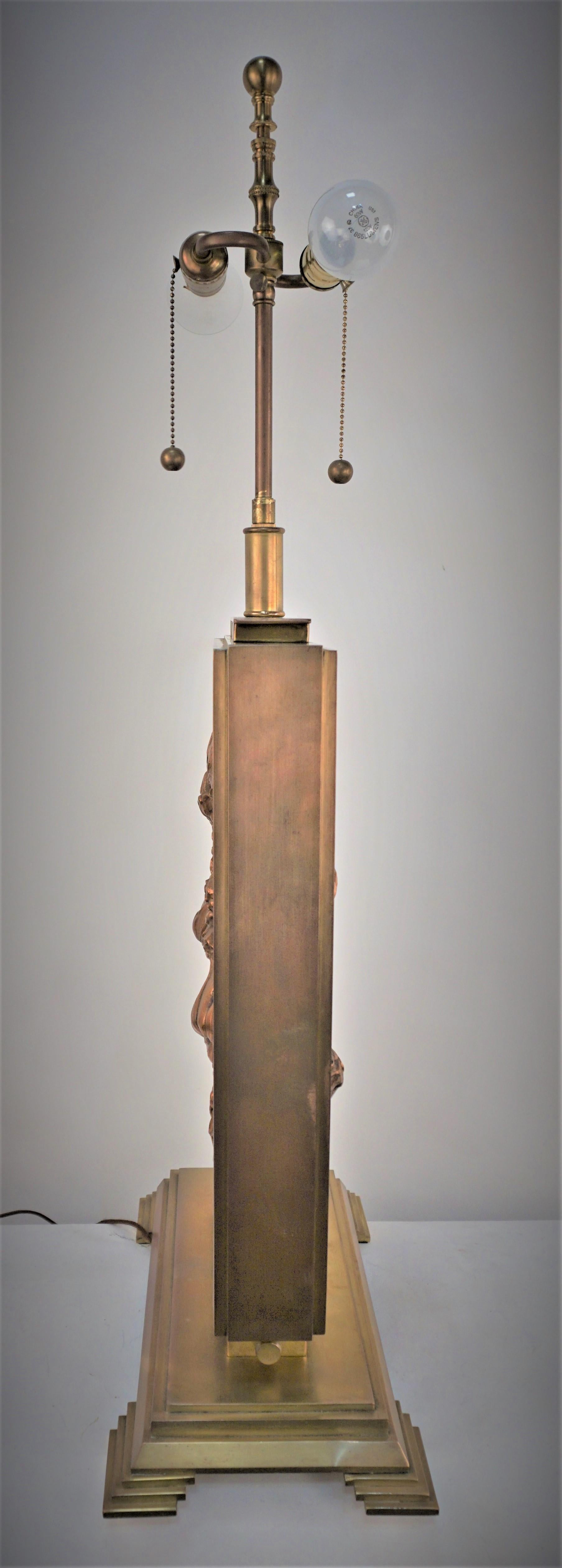 Frenc/Canadian Bronze and Copper Table Lamp by Albert Gilles  For Sale 2