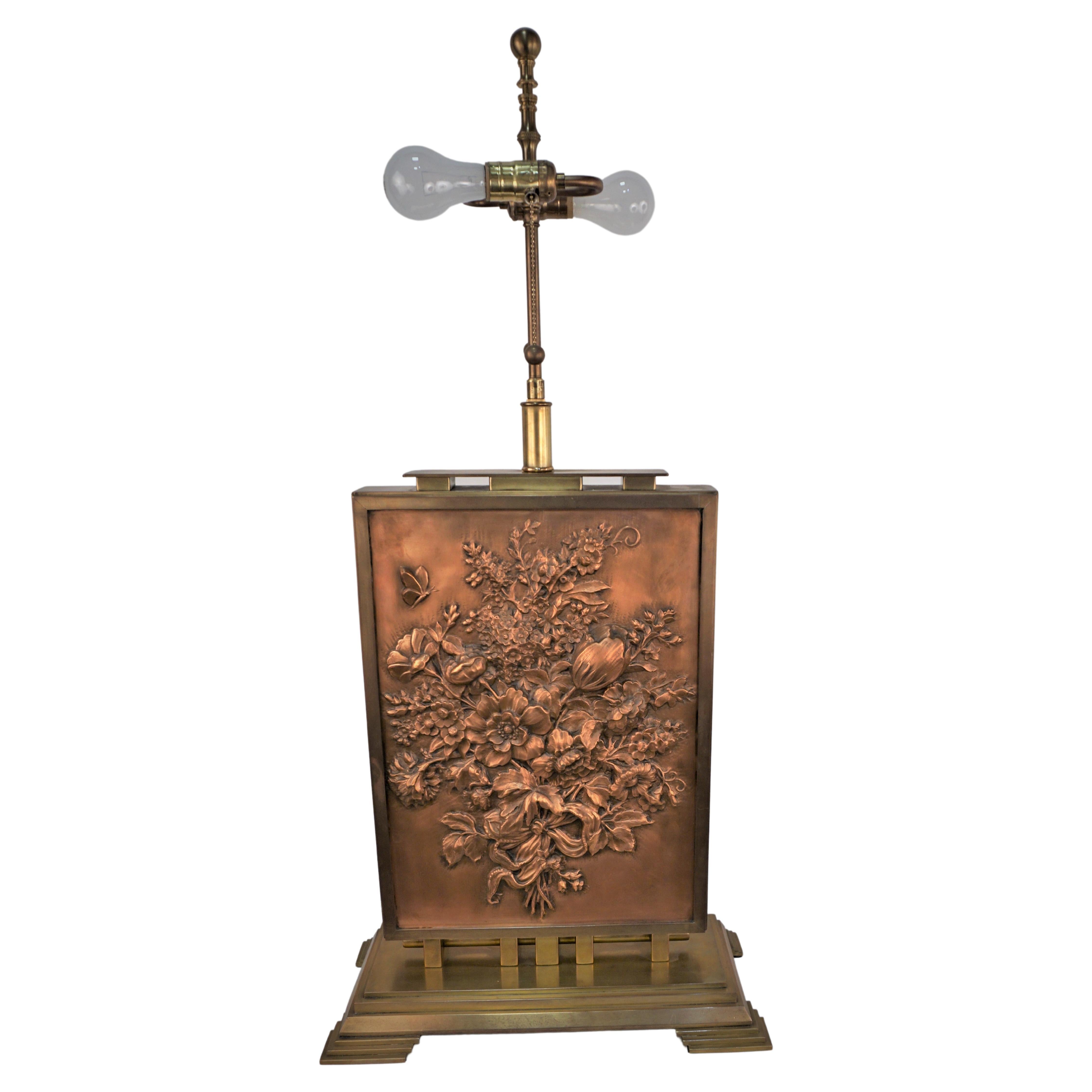 Frenc/Canadian Bronze and Copper Table Lamp by Albert Gilles  For Sale