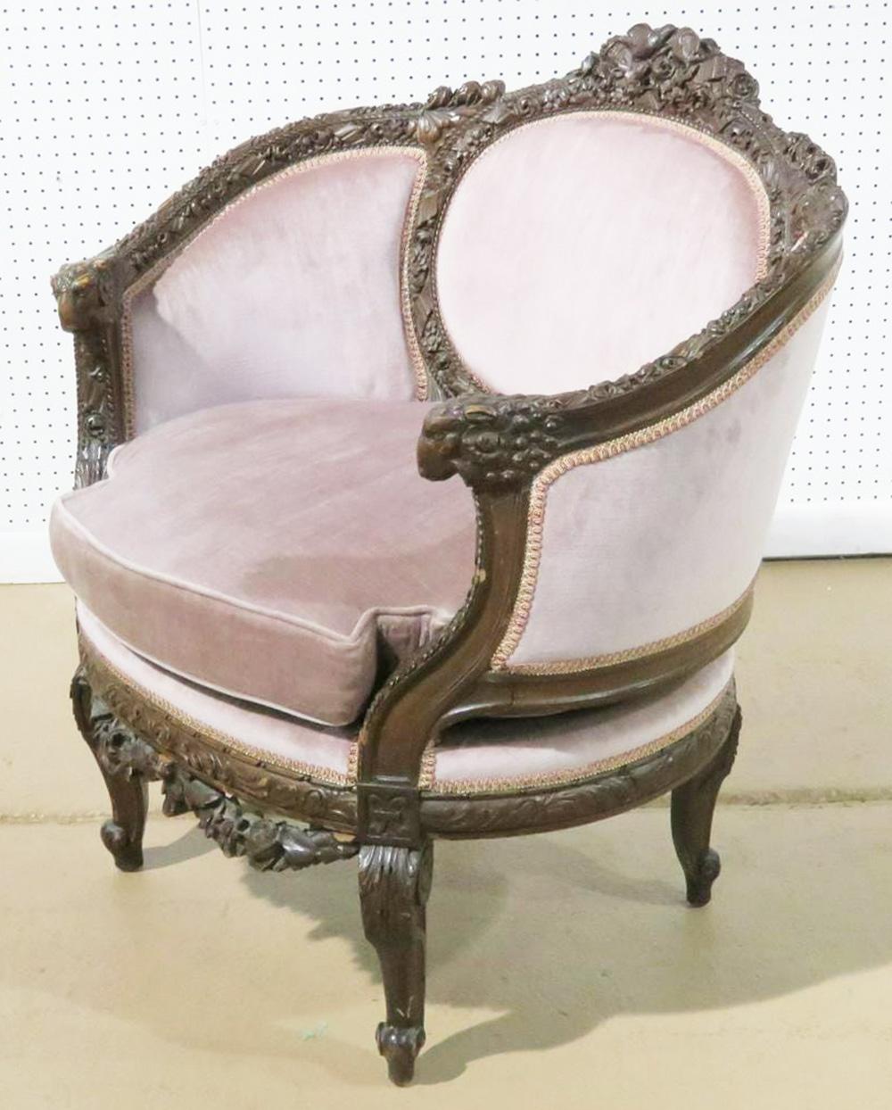 Early 20th Century French Carved Walnut Louis XVI Style Canape Bergère Chair, Circa 1920