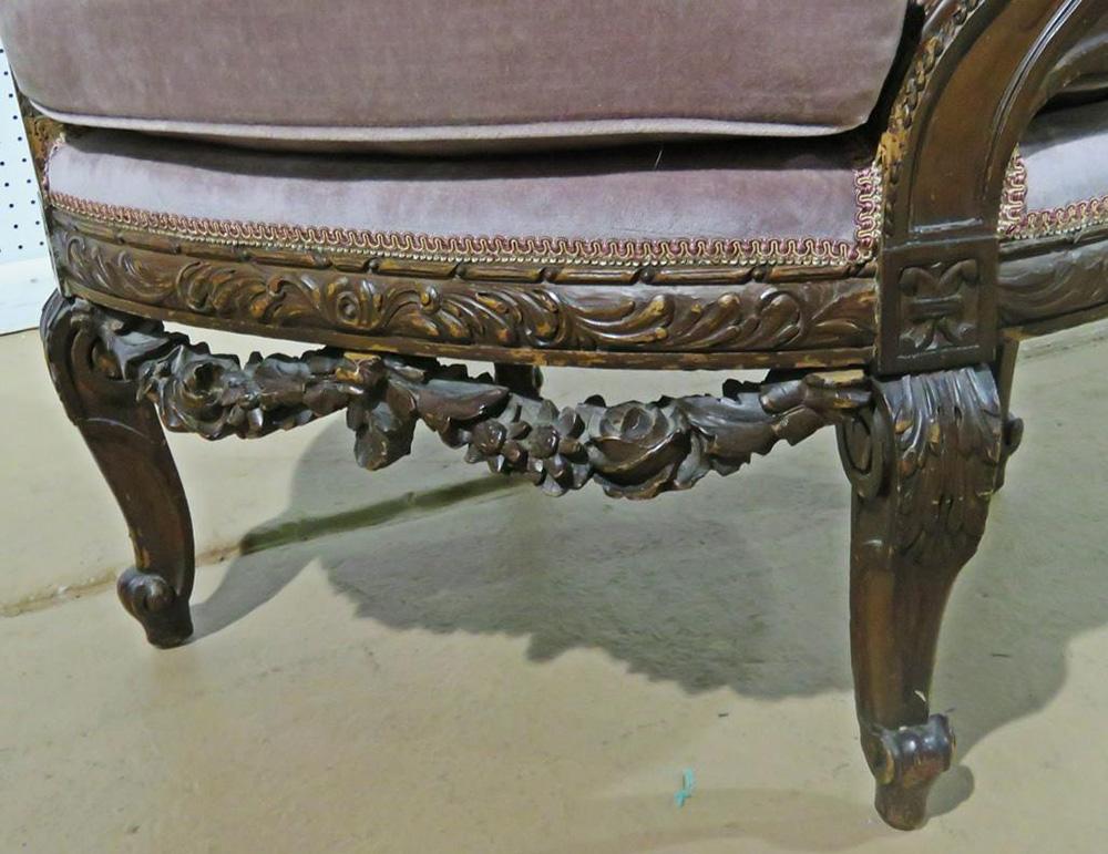 French Carved Walnut Louis XVI Style Canape Bergère Chair, Circa 1920 3