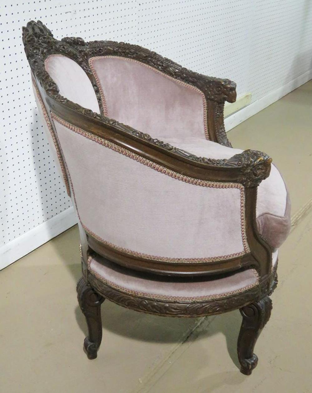 French Carved Walnut Louis XVI Style Canape Bergère Chair, Circa 1920 5