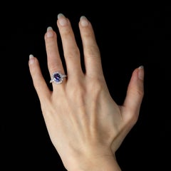 Bague marguerite française en or jaune 18 carats et platine avec tanzanite de 1,87 carat et diamants