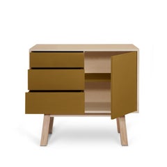 French 1-door 3-drawer tobacco leaf colored wooden sideboard by E. Gizard, Paris