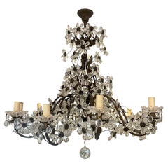 French 10-Branch Floral Crystal Chandelier, Attributed to Maison Bagués, 40s-50s