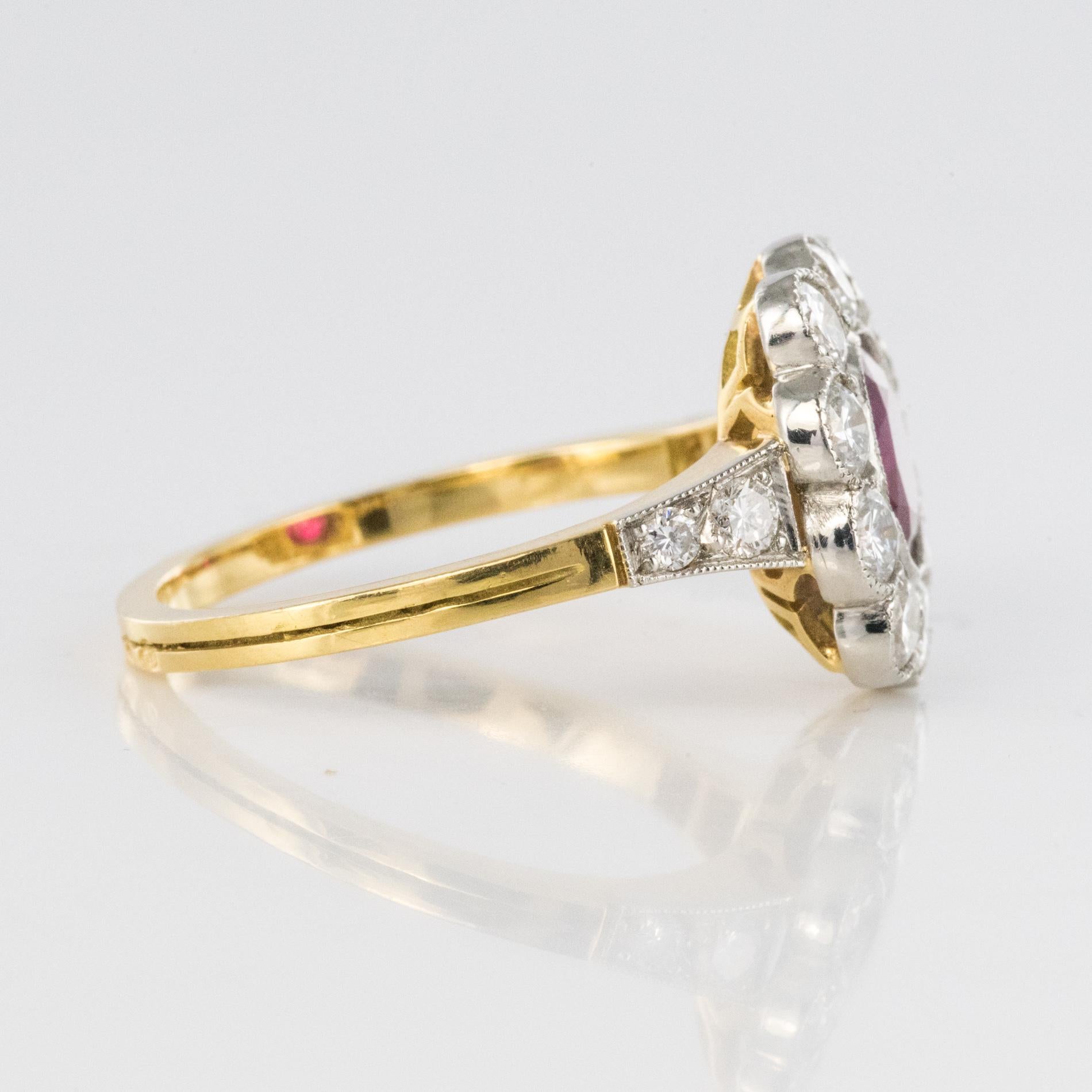 French 1.05 Carat Ruby Diamonds 18 Karat Yellow Gold Platinum Cluster Ring 4