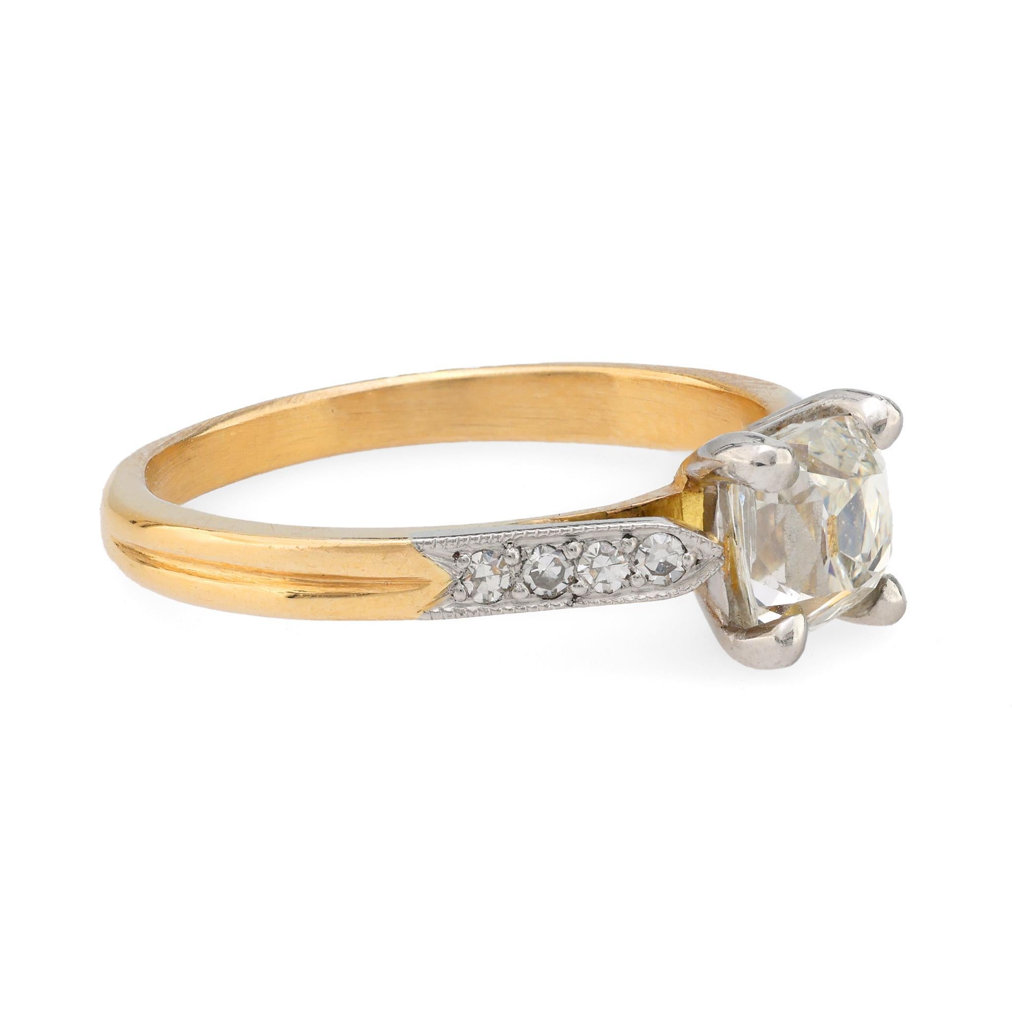 Moderne Bague de fiançailles française en or jaune 18 carats avec diamant taille vieille mine de 1,10 carat