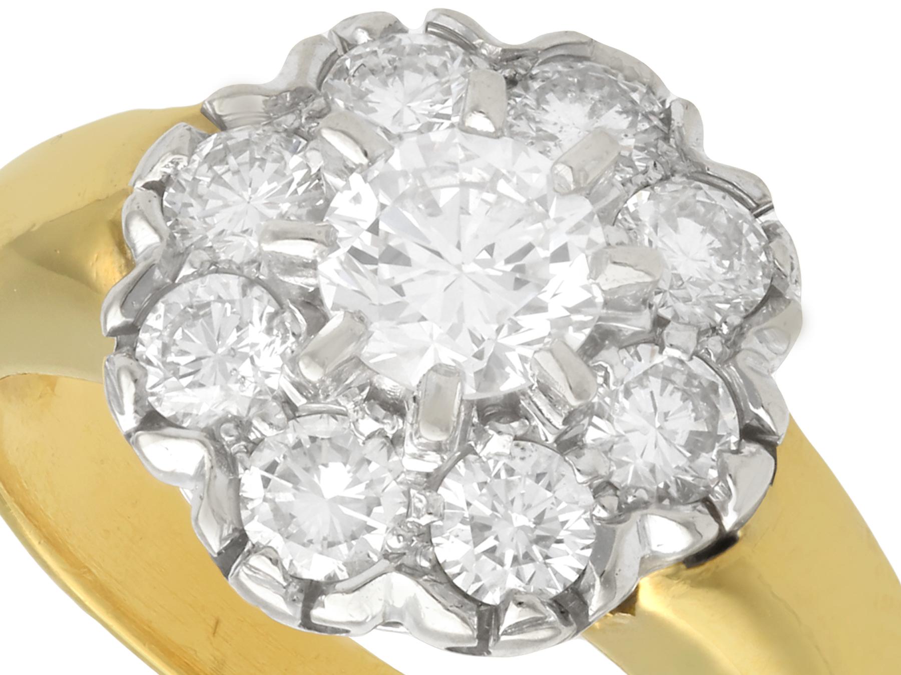 Round Cut Vintage French 1.15 Carat Diamond and Yellow Gold Cluster Ring