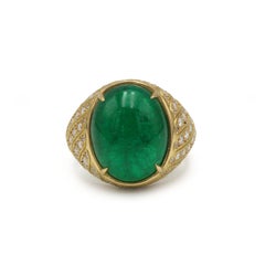 Französischer Ring aus 18-karätigem Gold mit einem kolumbianischen Smaragd von 11,91 Karat und Diamanten