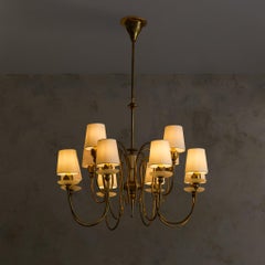 French 12-Arm Brass Chandelier with Glass Bobeches, 1950s