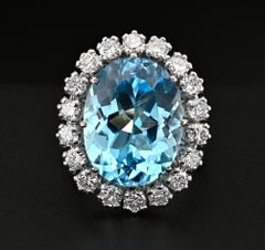 French 12.00 Ct. Blue Topaz 1.50 Ct Diamond Platinum Ring