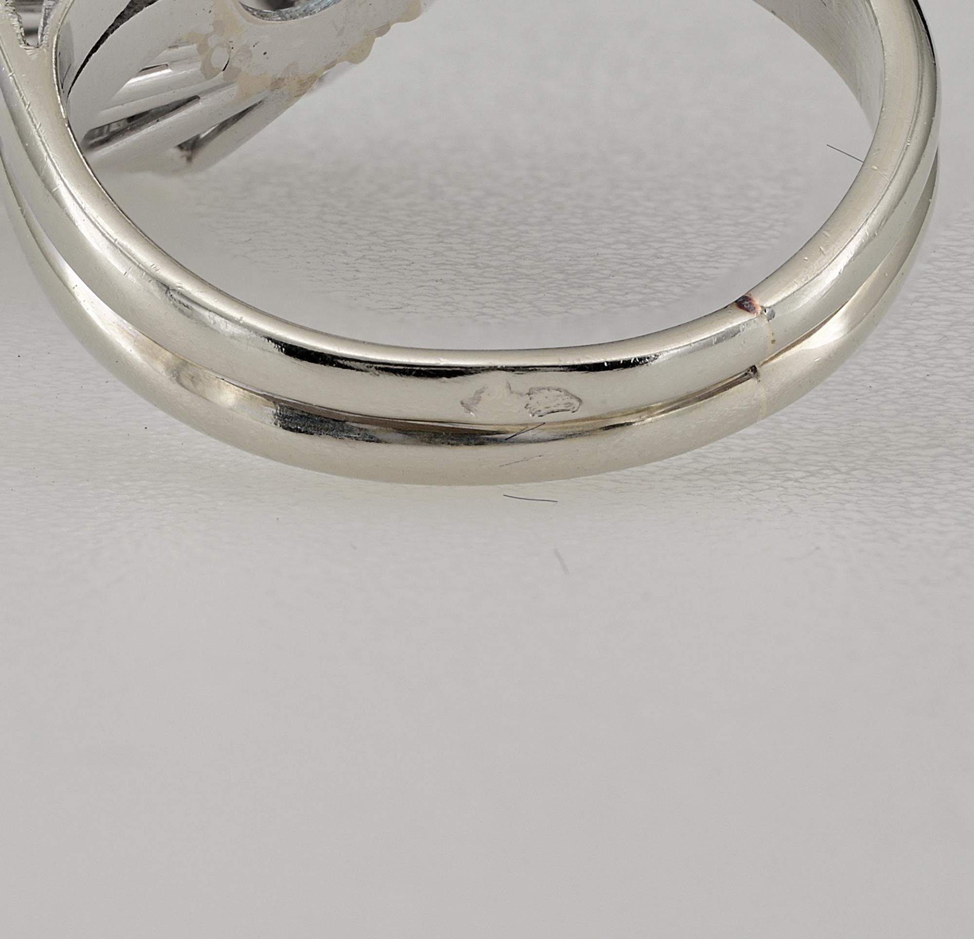 Women's or Men's French 12.00 Ct. Blue Topaz 1.50 Ct Diamond Platinum Ring For Sale