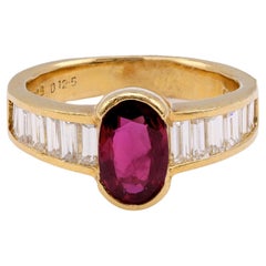 Französischer 1,30 Karat Ovalschliff Rubin Diamant 18K Gelbgold Ring