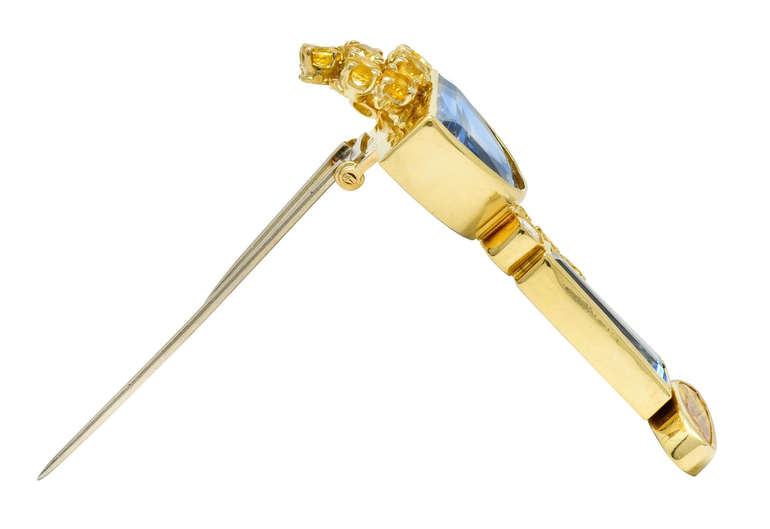 French 13.60 Carat Sapphire Diamond 18 Karat Gold Goblet Brooch 2