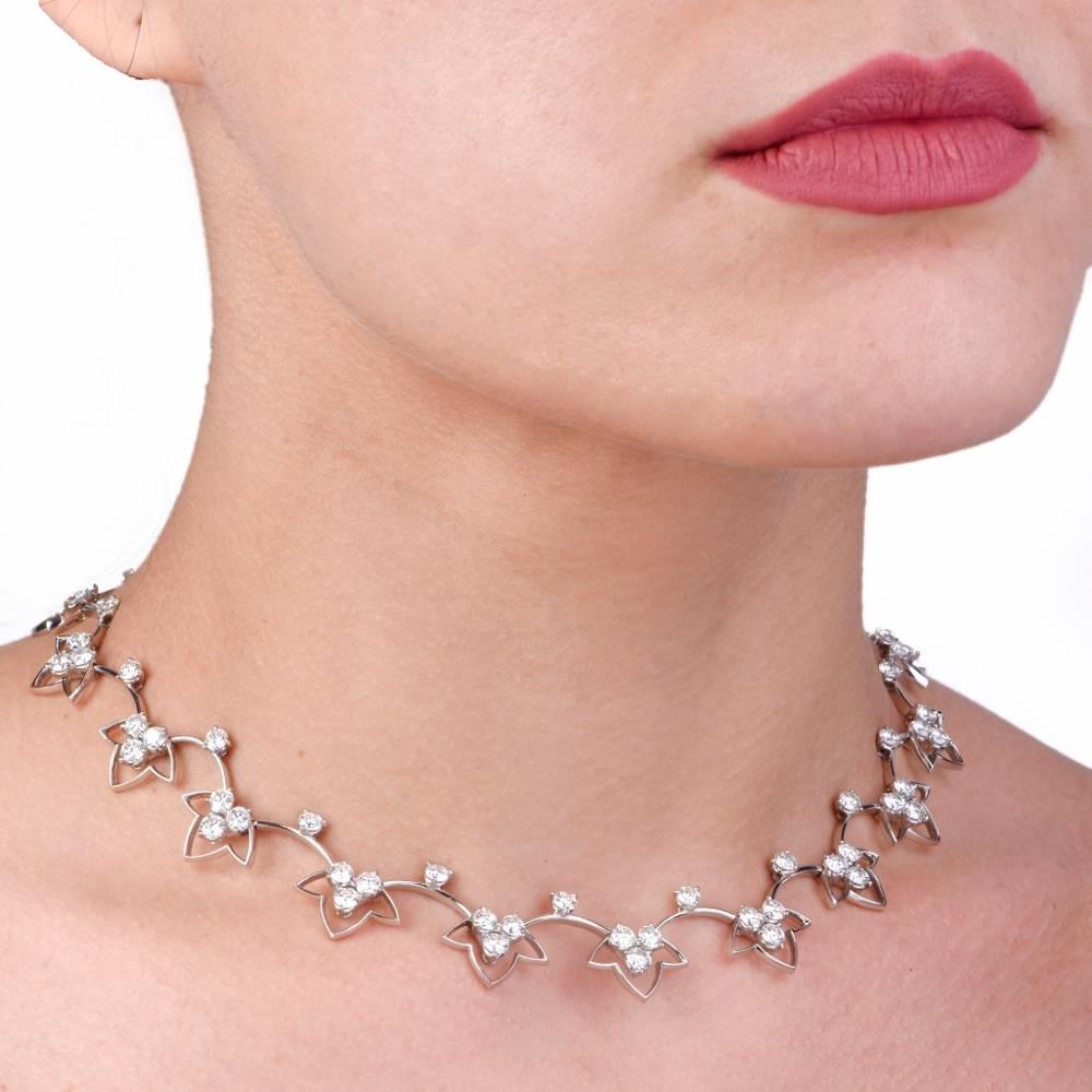 Französische 14,38 Karat Diamant Platin Choker Halskette Damen im Angebot