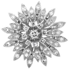 French 1.50 Carat Diamond Gold Flower Brooch