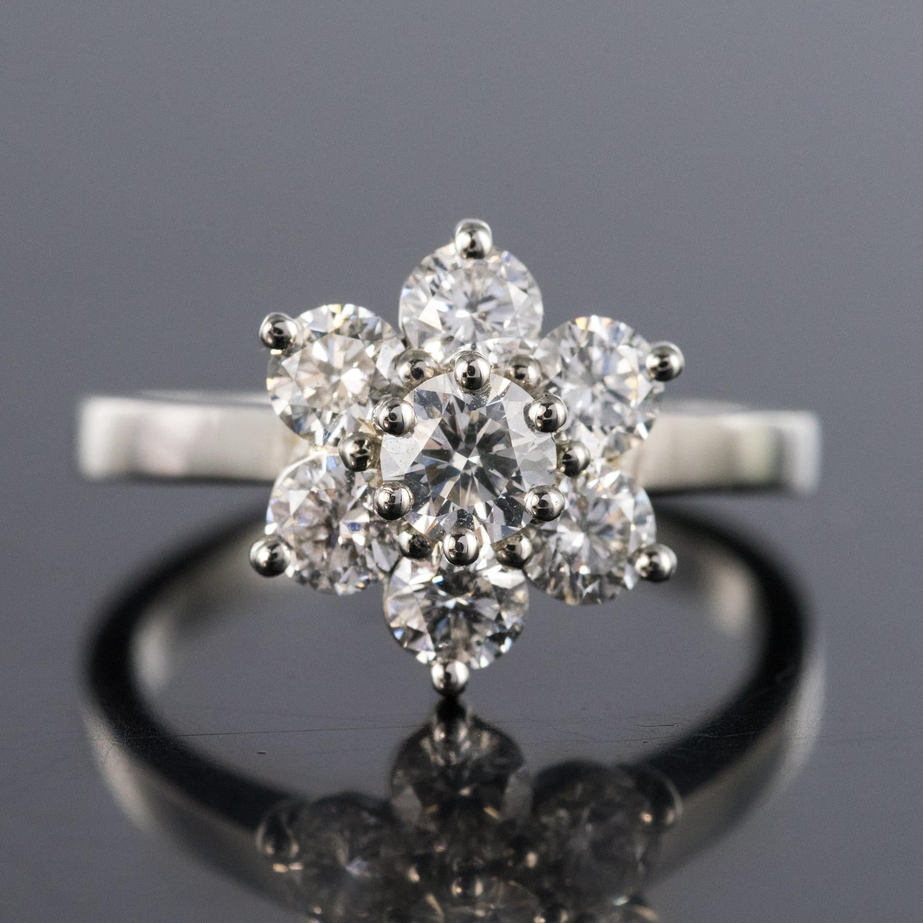 Modern French 1.53 Carat Diamond Platinum Daisy Ring