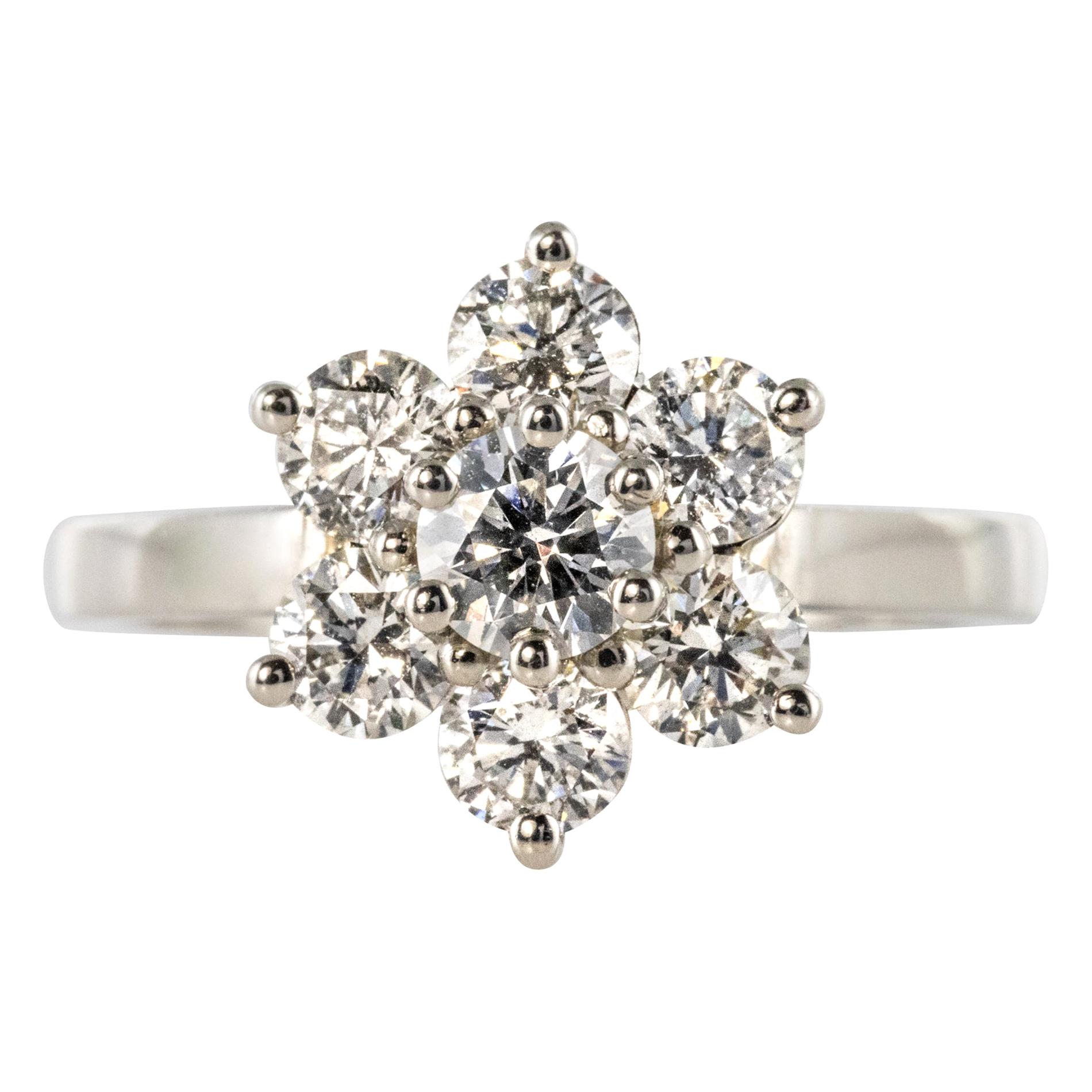 French 1.53 Carat Diamond Platinum Daisy Ring