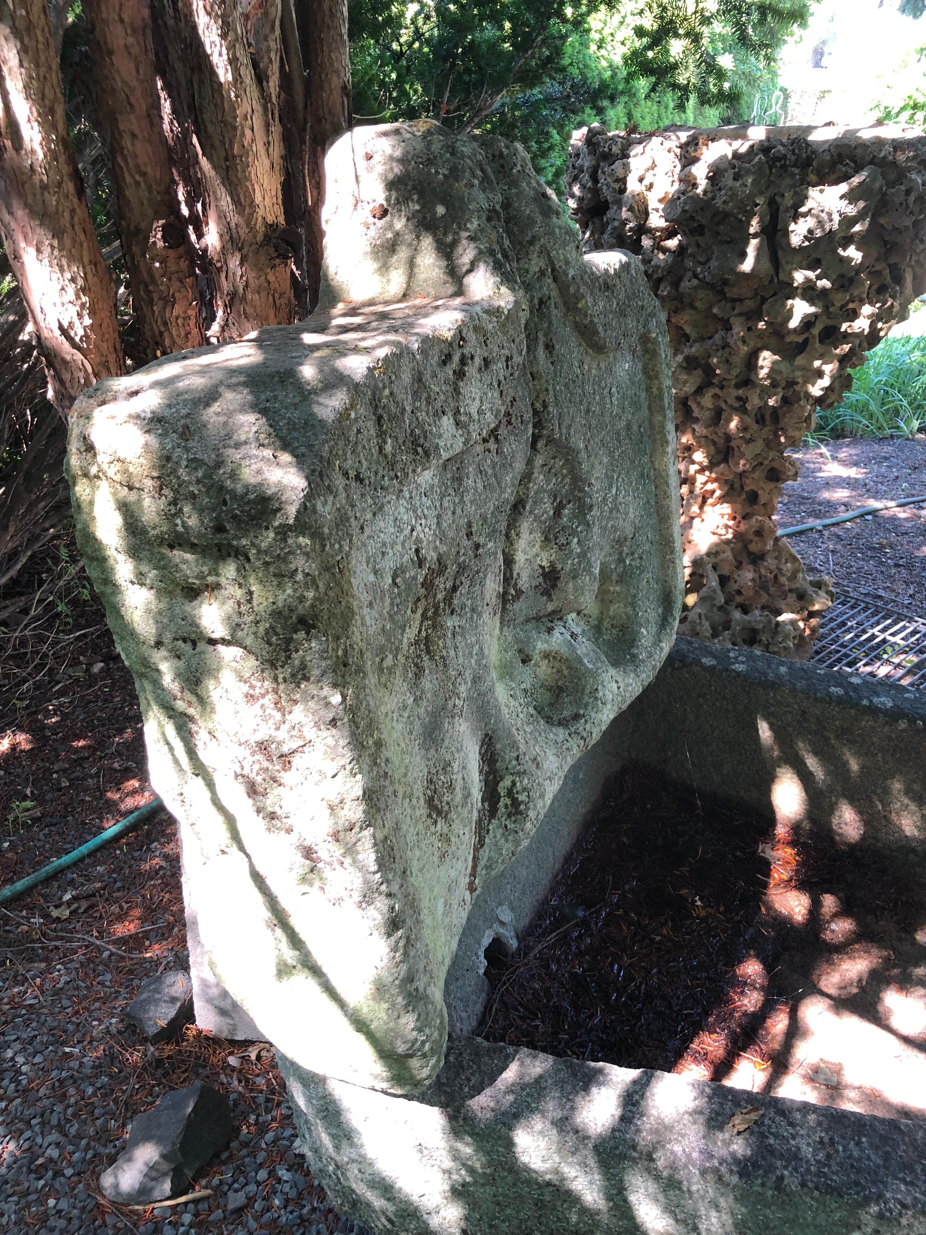 French 15th Century Hand-Carved Granite Trough with Fountain Backsplash 14