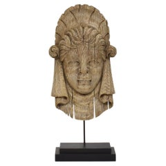French, 16/ 17th Century Carved Oak Renaissance Head Fragment
