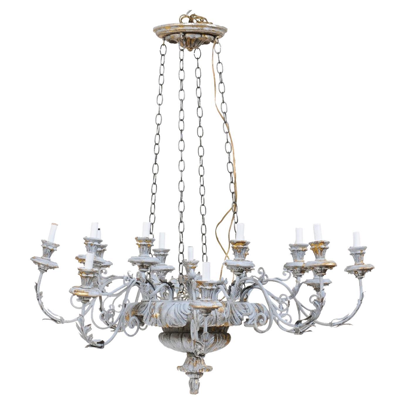 French 16-Light Circular Vintage Chandelier, Grey Color