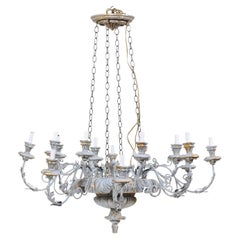 French 16-Light Circular Vintage Chandelier, Grey Color