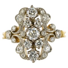 French 1.61 Carat Diamond Platinum Yellow Gold Garden Ring