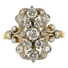 French 1.65 Carat Diamond Platinum Yellow Gold Garden Ring