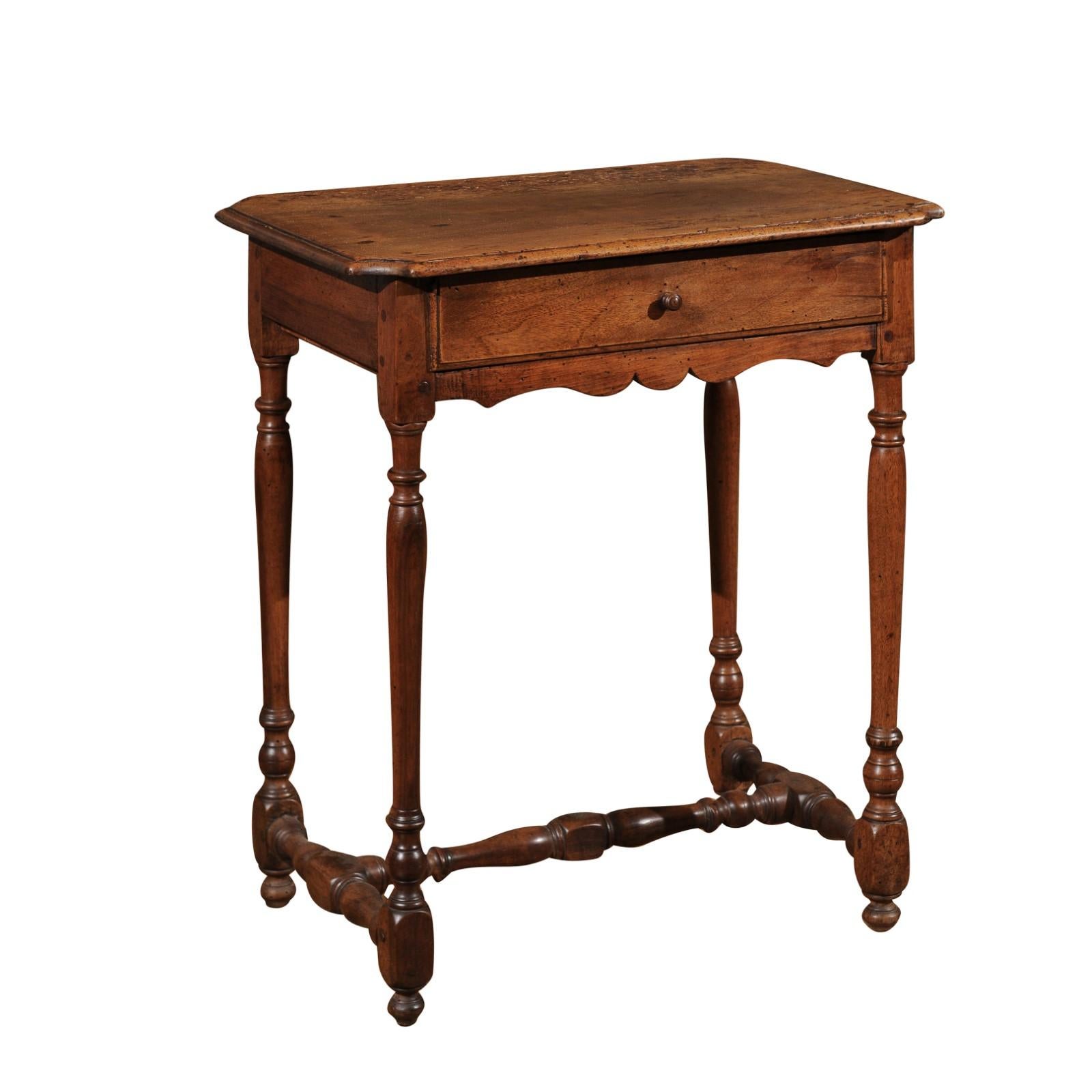 French 1680s Louis XIII Style Carthusian Walnut Side Table with Turned Legs