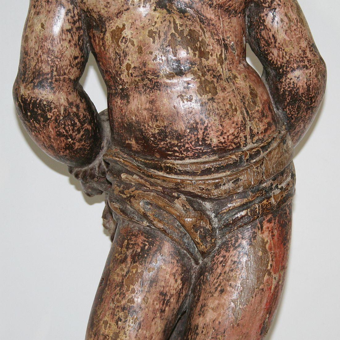 French 16th-17th Century Painted Wooden Statue of Saint Sebastian 7