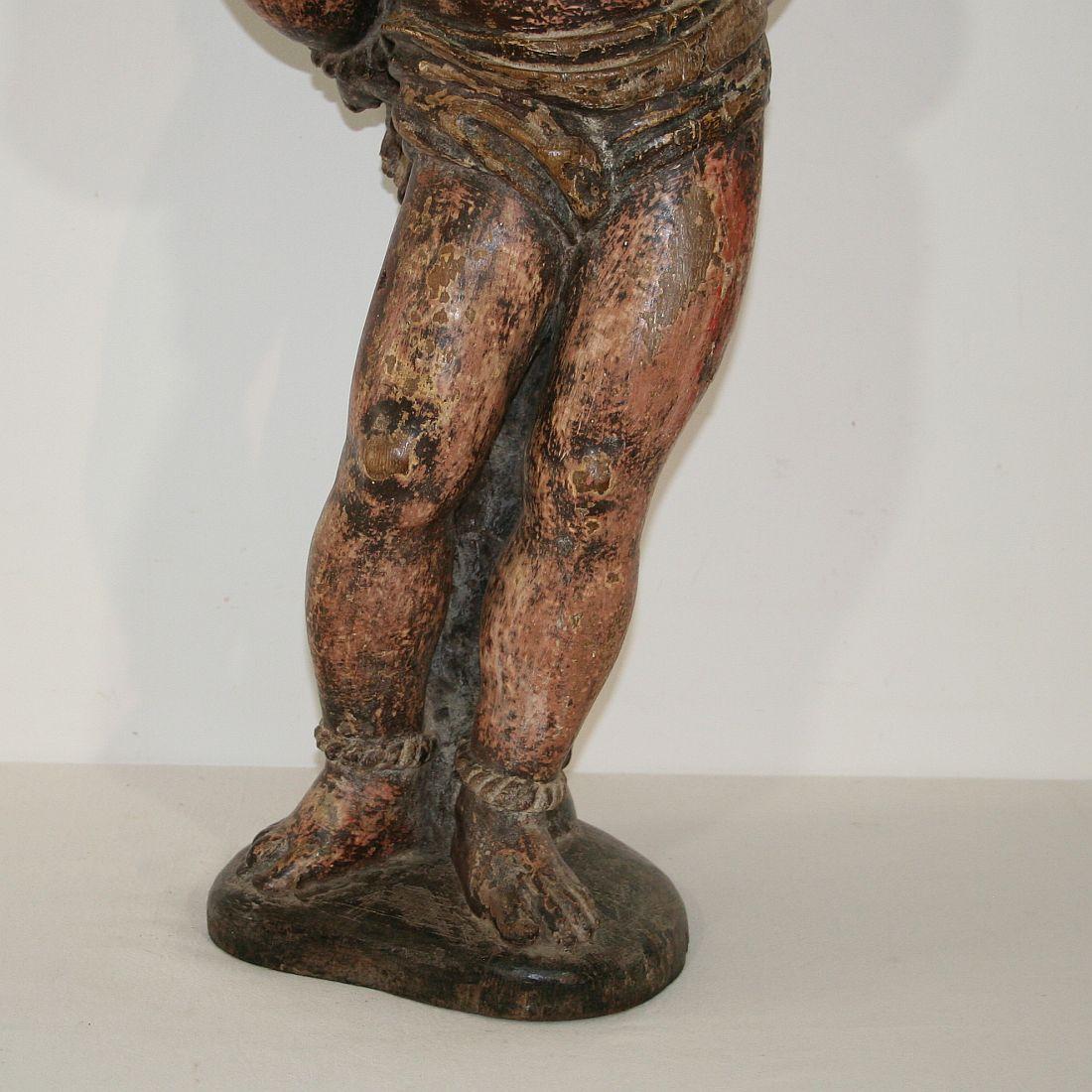 French 16th-17th Century Painted Wooden Statue of Saint Sebastian 8