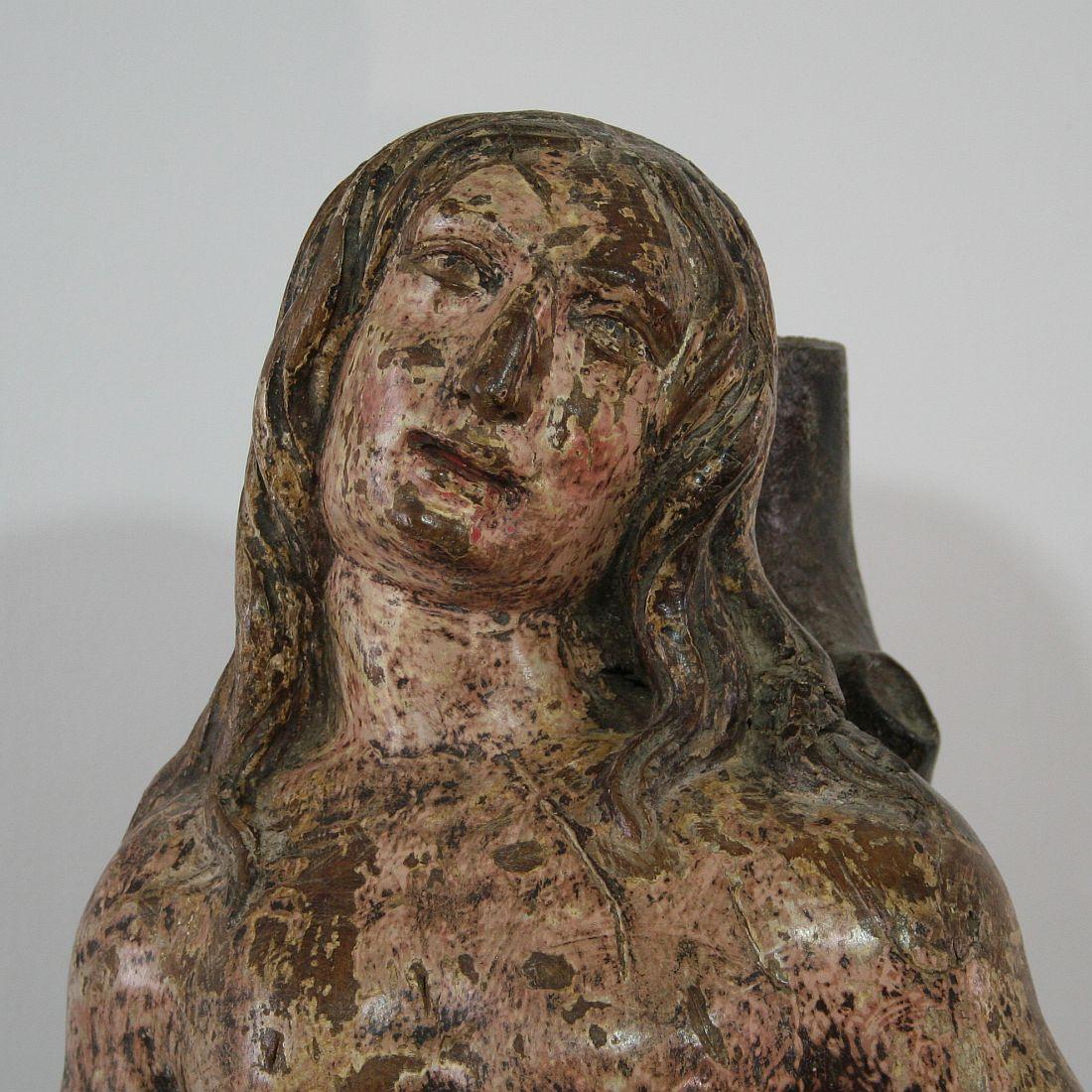 French 16th-17th Century Painted Wooden Statue of Saint Sebastian 9