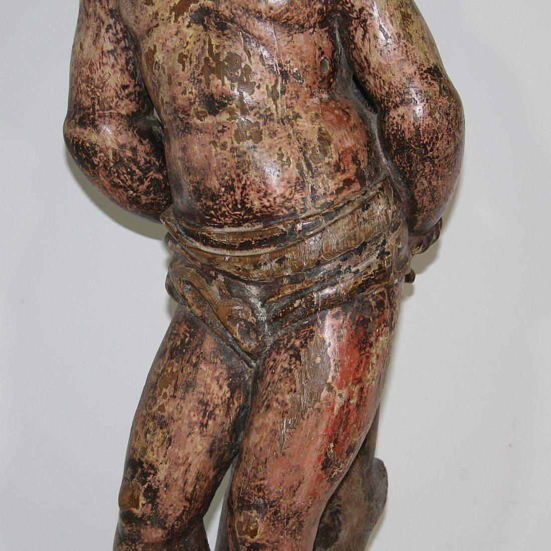 18th Century and Earlier French 16th-17th Century Painted Wooden Statue of Saint Sebastian