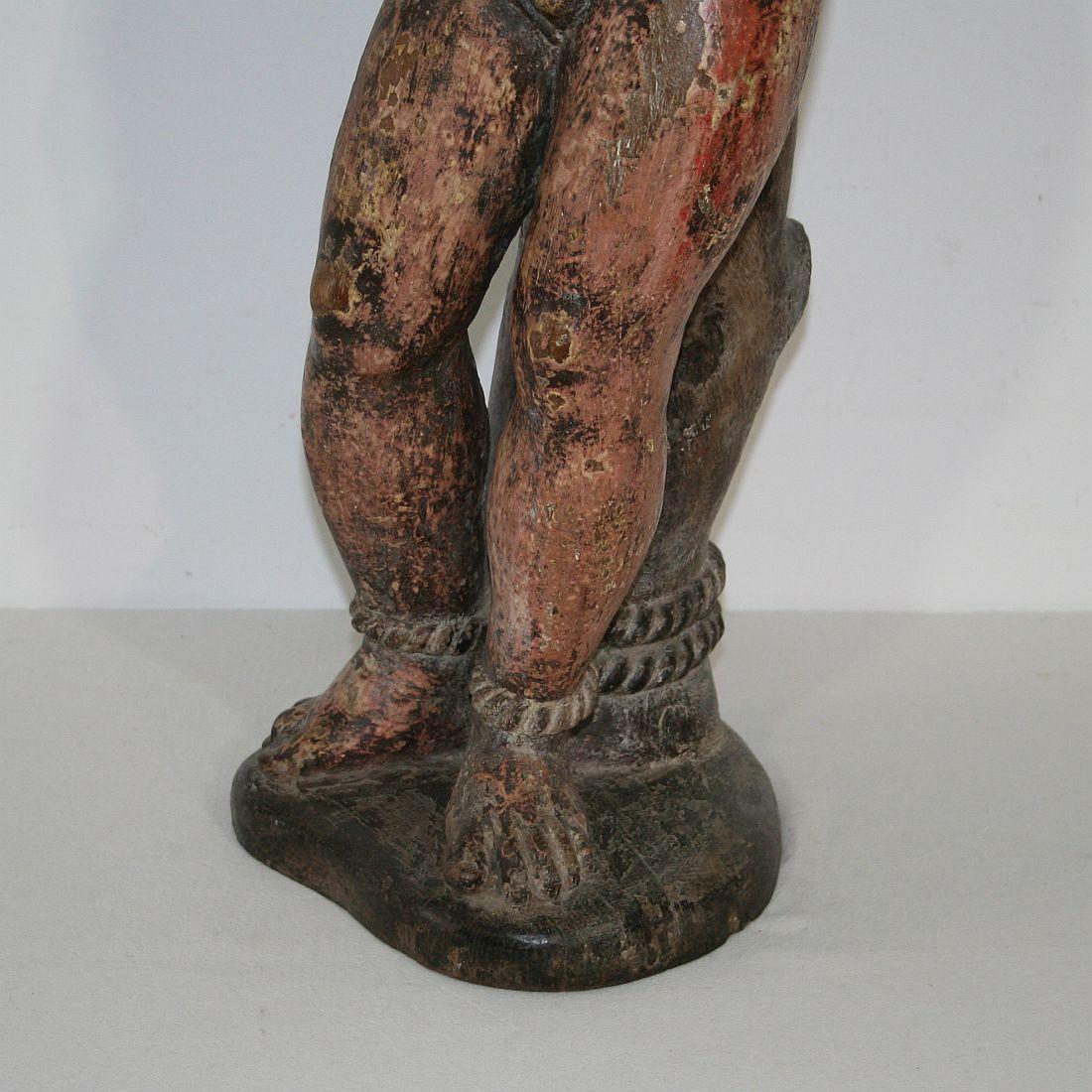 French 16th-17th Century Painted Wooden Statue of Saint Sebastian 1