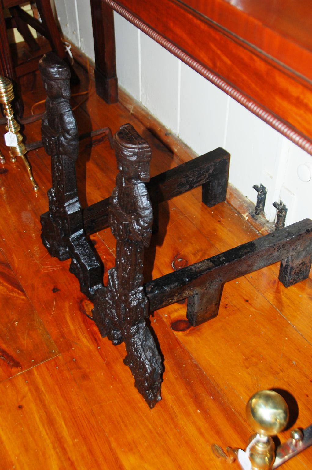 French 16th Century Cast Iron Andirons of Courtiers of Significant Size & Weight 5
