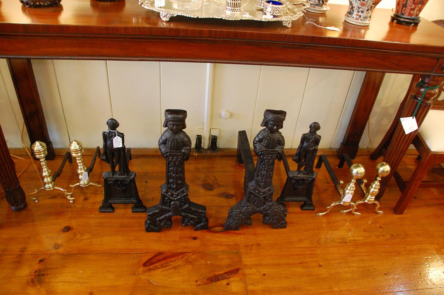French 16th Century Cast Iron Andirons of Courtiers of Significant Size & Weight 7