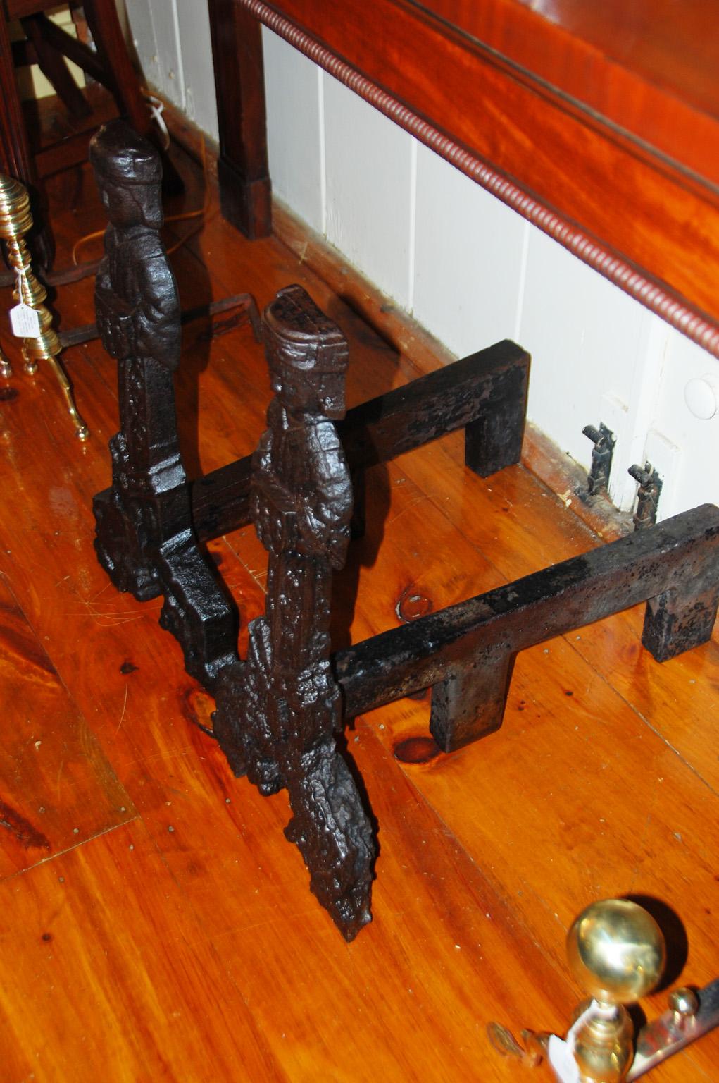 French 16th Century Cast Iron Andirons of Courtiers of Significant Size & Weight 2