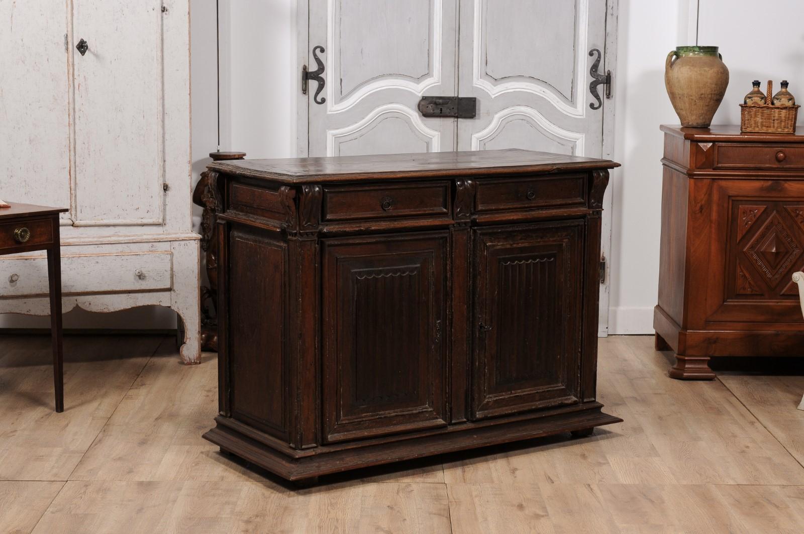 Renaissance French 16th Century Henri II Period Walnut Buffet with Folded Cloth Ornaments For Sale