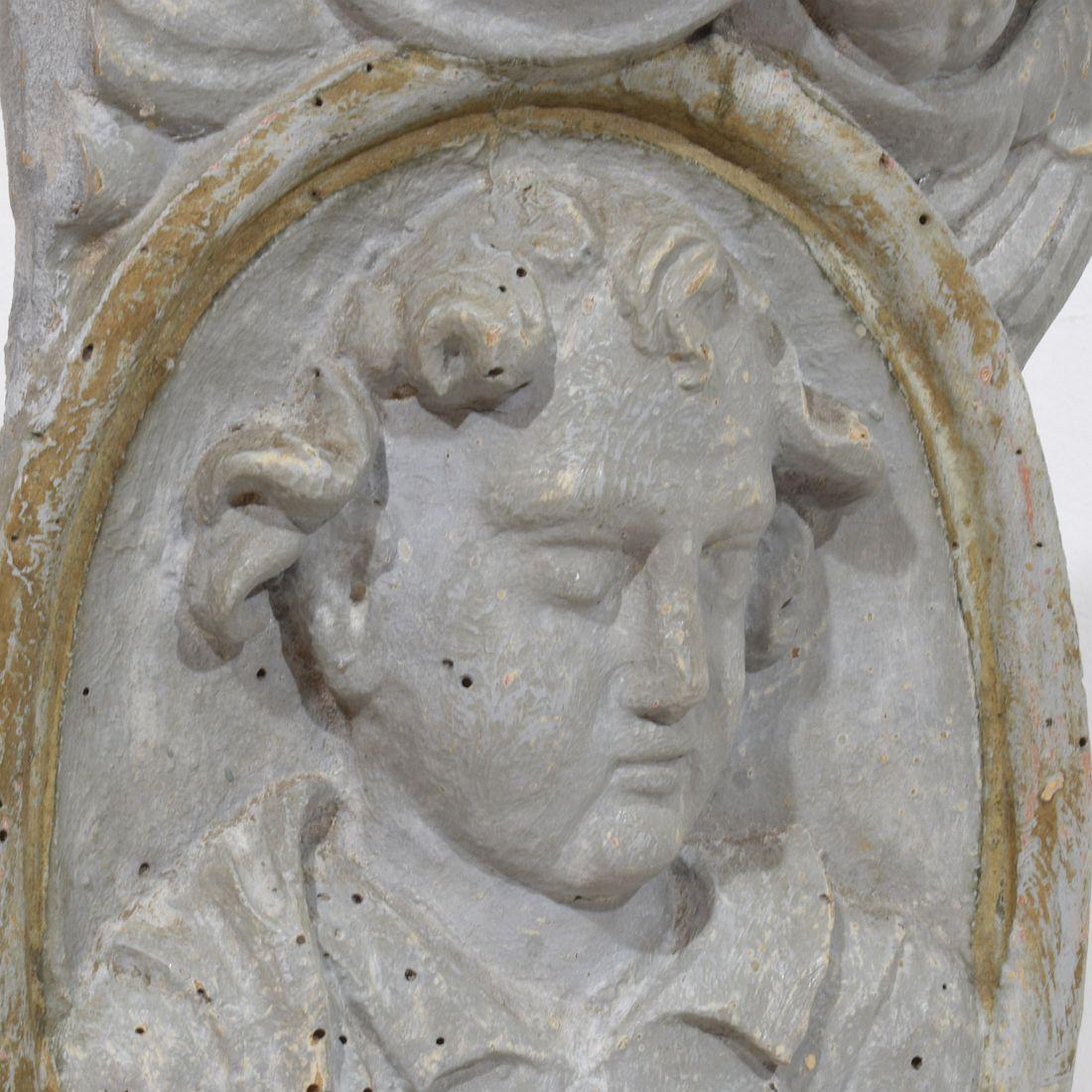 French 17/ 18th Century Carved Wooden Baroque Panel Depicting A Saint And Angels For Sale 9