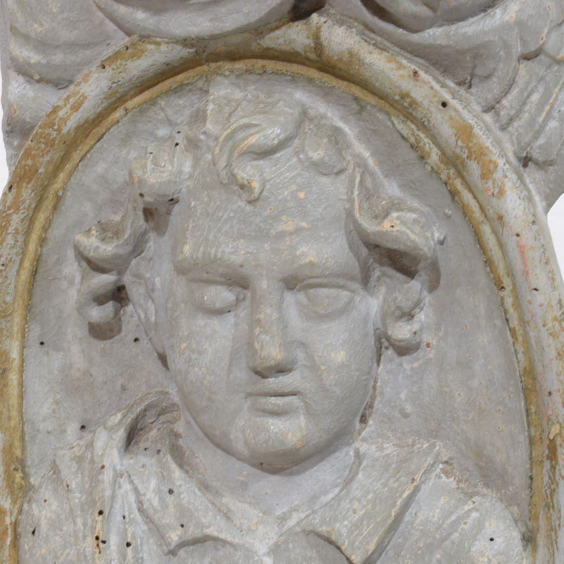 French 17/ 18th Century Carved Wooden Baroque Panel Depicting A Saint And Angels For Sale 10