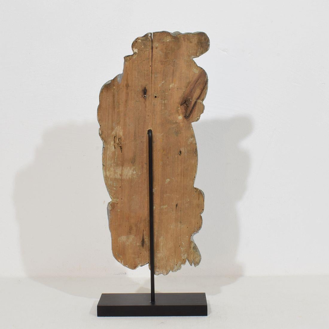 18th Century and Earlier French 17/ 18th Century Carved Wooden Baroque Panel Depicting A Saint And Angels For Sale