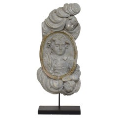 French 17/ 18th Century Carved Wooden Baroque Panel Depicting A Saint And Angels