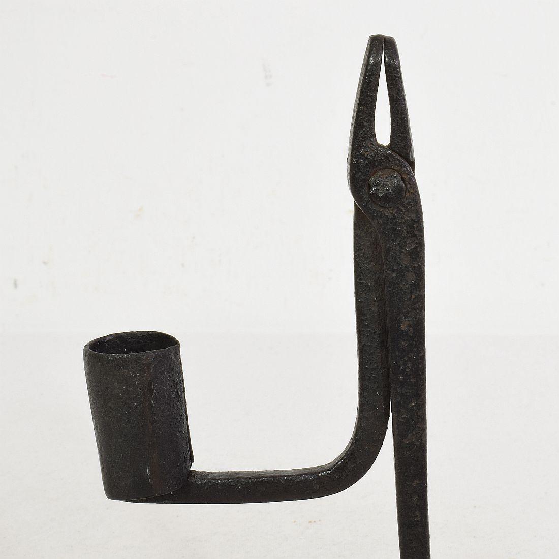 French, 17/ 18th Century Hand Forged Iron Candleholder For Sale 4