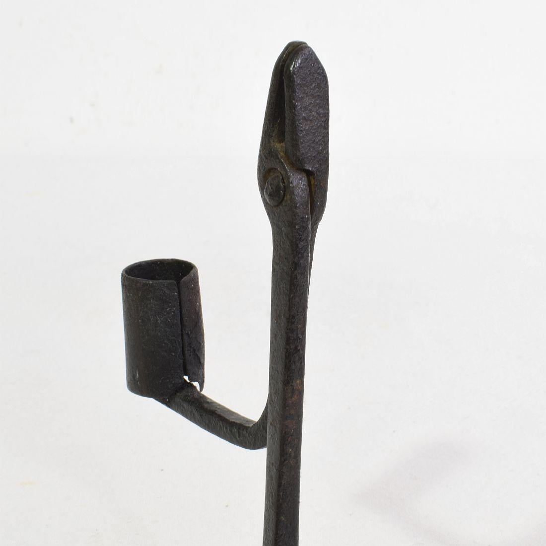 French, 17/ 18th Century Hand Forged Iron Candleholder For Sale 8