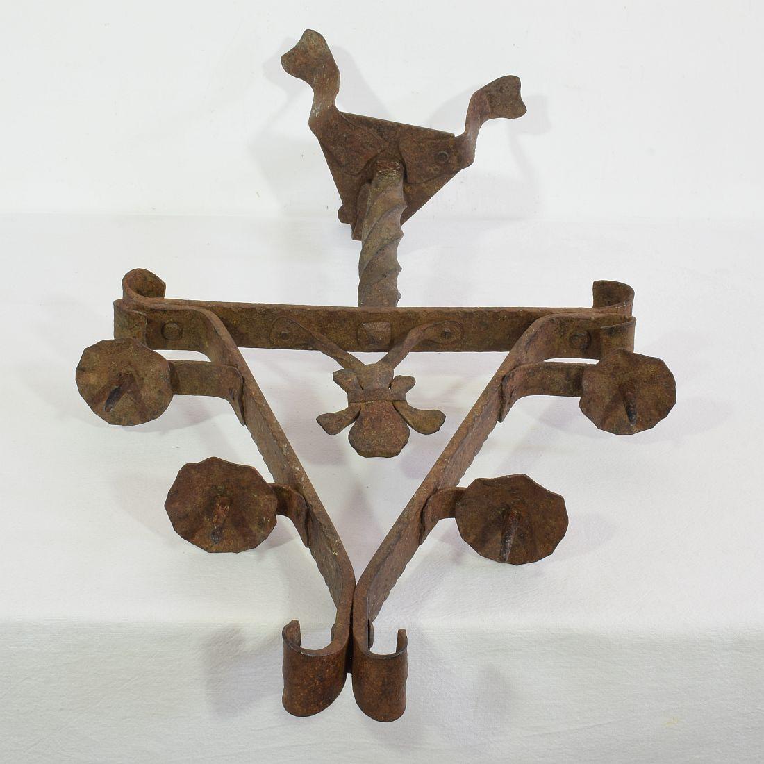 French 17/18th Century Hand Forged Iron Candleholder For Sale 14